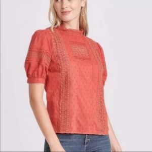 NEW Universal Thread Coral Boho Puff Short Sleeve Top Blouse, M, Salmon, Target